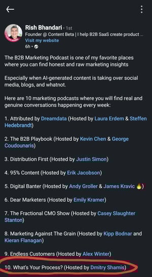 Rish Bhandari top 10 b2b podcast list