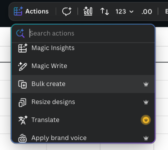 Canva Bulk Create menu option