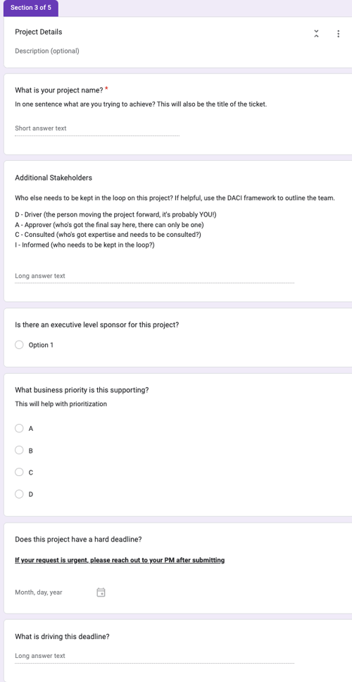 Intake Form Section 2 - Project Details